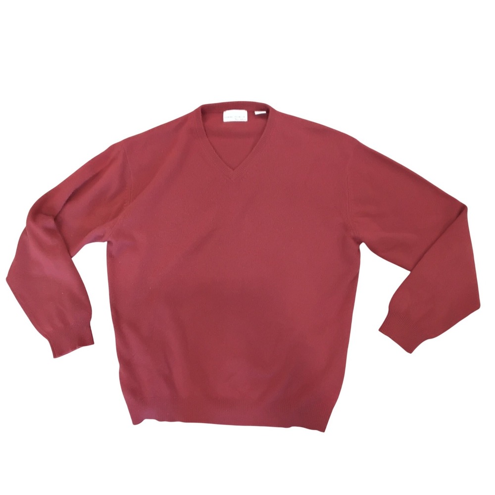 American Blue Pure Cashmere Mens V-Neck Sweater Burgundy Red Size Large